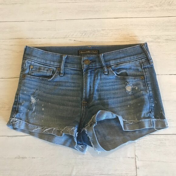 Abercrombie & Fitch Shorts Womens Size 25 Denim Distressed Cotton Blend Cut Off - Picture 1 of 14